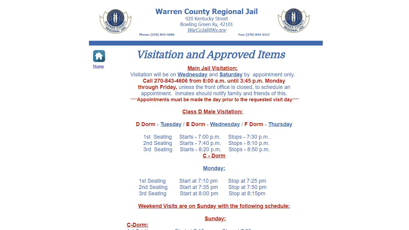 Visitation and Approved Items - Warren County Jail
